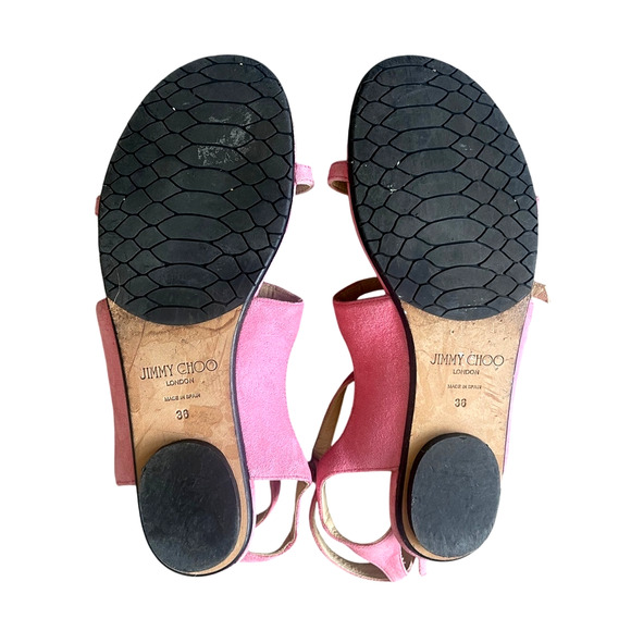Jimmy Choo 6 Naia Crystal Buckle Sandals Suede Gladiator Flats Flamingo Pink 36 - Picture 7 of 10